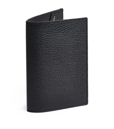 Harrods Grained Leather Passport Cover In Black
