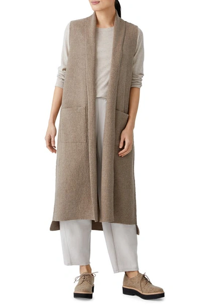 Eileen Fisher Boiled Wool Long Waistcoat In Barly