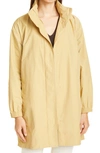 Eileen Fisher Stand Collar Hidden Hood Organic Cotton Blend Coat In Straw