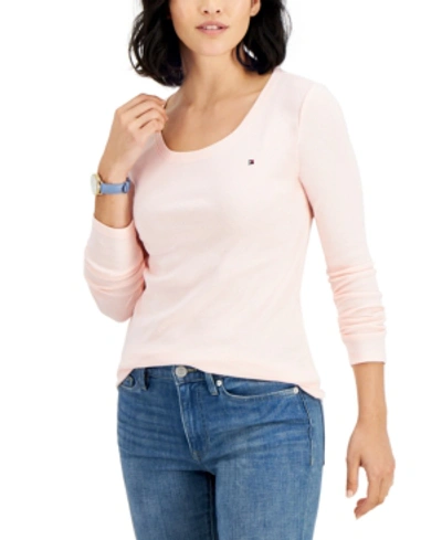 Tommy Hilfiger Women's Solid Scoop-neck Long-sleeve Top In Bridal Rose