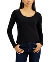 Tommy Hilfiger Women's Solid Scoop-neck Long-sleeve Top In Black