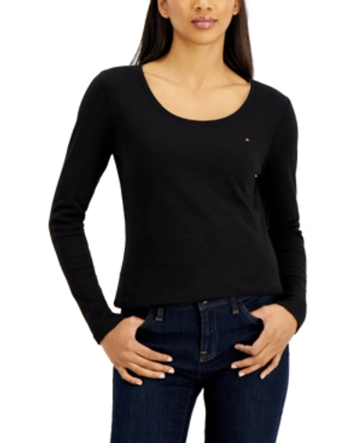 TOMMY HILFIGER WOMEN'S SOLID SCOOP-NECK LONG-SLEEVE TOP