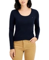 Tommy Hilfiger Women's Solid Scoop-neck Long-sleeve Top In Sky Captain