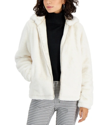 Jou Jou Juniors' Zip-front Long-sleeve Faux-fur Coat, Created For Macy's In Cream