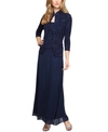 Alex Evenings Dress And Jacket, Patterned Sparkle Evening Dress In Navy