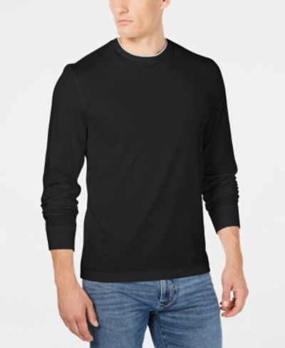 Club Room Men's Long Sleeve Crew-neck T-shirt, Created For Macy's In Deep Black