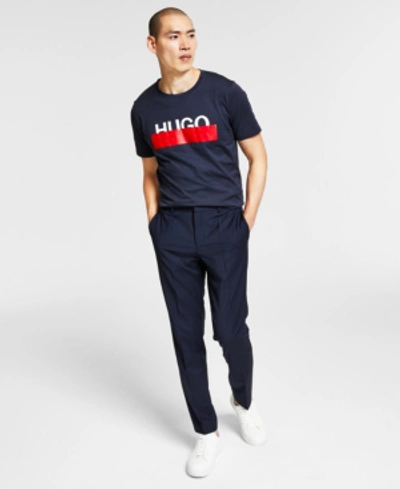 Hugo Hesten Textured Solid Extra Slim Fit Suit Pants In Dark Blue