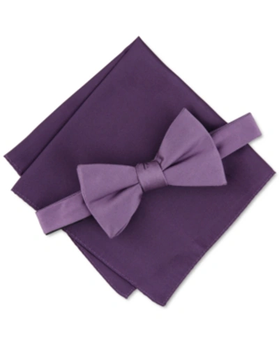 Alfani Men's Solid Texture Pocket Square And Bowtie, Created For Macy's In Plum