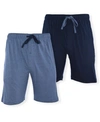 Hanes Men's Big And Tall Knit Jam Shorts, Pack Of 2 In Navy, Blue Heather