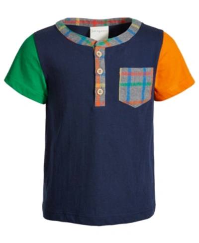 First Impressions Kids' Baby Boys Plaid Pocket Henley T-shirt, Created For Macy's In Navy Nautical