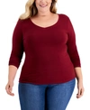 Aveto Plus Size V-neck Top In Cabernet