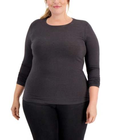 Aveto Plus Size Crewneck Top In Charcoal Heather Grey