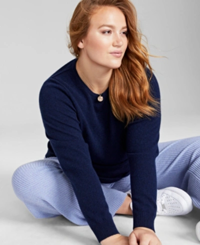 Charter Club Plus Size 100% Cashmere Crewneck Sweater, Created For Macy's In Admiral Navy