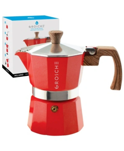 Grosche Milano Stovetop Espresso Maker Moka Pot 3 Espresso Cup Size 5 oz In Red
