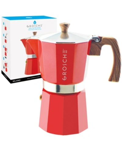 Grosche Milano Stovetop Espresso Maker Moka Pot 9 Espresso Cup Size 15.2 oz In Red