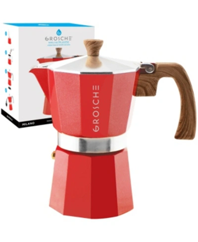 Grosche Milano Stovetop Espresso Maker Moka Pot 6 Espresso Cup Size 9.3 oz In Red