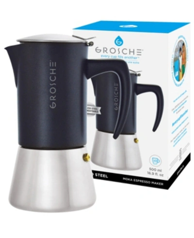 Grosche Milano Steel Stainless Steel Stovetop Espresso Maker Moka Pot 10 Espresso Cup Size 20 oz In Black