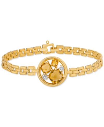 Macy's Citrine (3-1/5 Ct. T.w.) & White Topaz (1/8 Ct. T.w.) Panther Link Bracelet In 14k Gold-plated Sterl