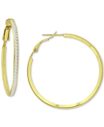 Giani Bernini Cubic Zirconia Medium Hoop Earrings, 1.5", Created For Macy's In Gold Over Silver