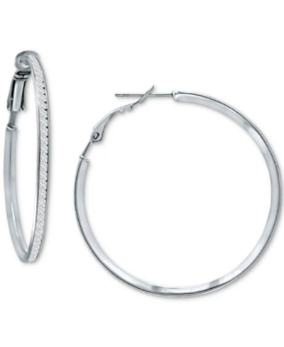 Giani Bernini Cubic Zirconia Medium Hoop Earrings, 1.5", Created For Macy's In Sterling Silver