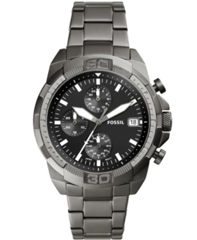 Fossil Men's Bronson Chronograph Gray Stainless Steel Bracelet Watch 44mm In Black