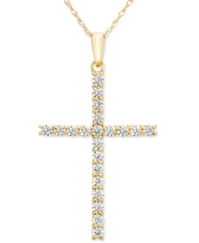 Macy's Diamond Cross 18" Pendant Necklace (1/2 Ct. T.w.) In 14k White, Yellow Or Rose Gold In Yellow Gold