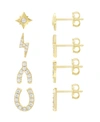 Essentials High Polished And Cubic Zirconia Multi Motif Mix Match 4 Stud Earring Set, Gold Plate In Gold-tone