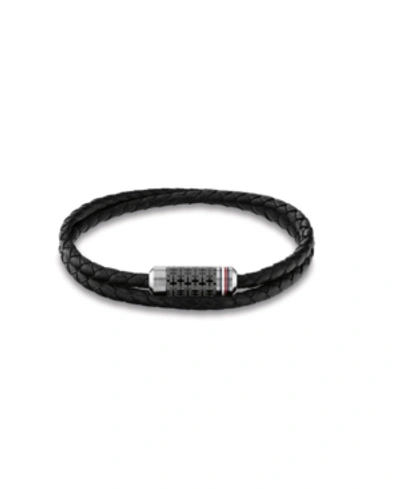 Tommy Hilfiger Men's Leather Braided Bracelet In Black