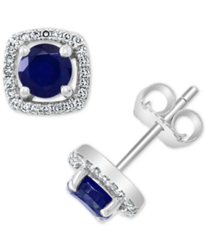 Effy Collection Effy Sapphire (7/8 Ct. T.w.) & Diamond (1/8 Ct. T.w.) Halo Stud Earrings In 14k White Gold