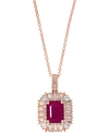 EFFY COLLECTION EFFY RUBY (1-1/2 CT. T.W.) & DIAMOND (1/8 CT. T.W.) BAGUETTE HALO 16" PENDANT NECKLACE IN 14K ROSE G