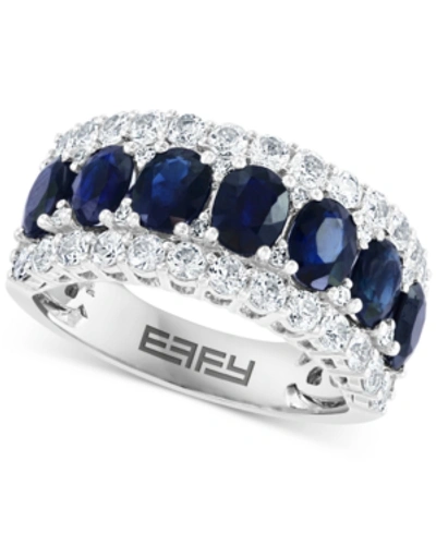 Effy Collection Effy Blue & White Sapphire Ring (3-1/2 Ct. T.w.) & Diamond (1/20 Ct. T.w.) In 14k White Gold. (also