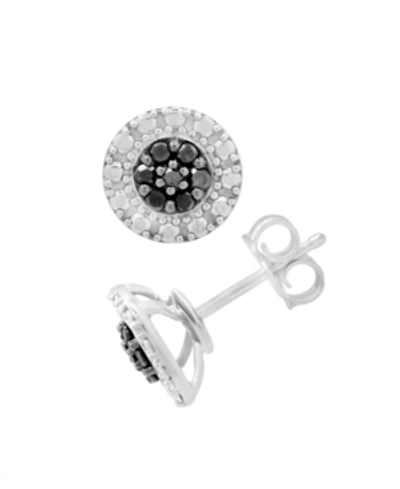Macy's Black Diamond Cluster Stud Earrings (1/6 Ct. T.w.) In Sterling Silver
