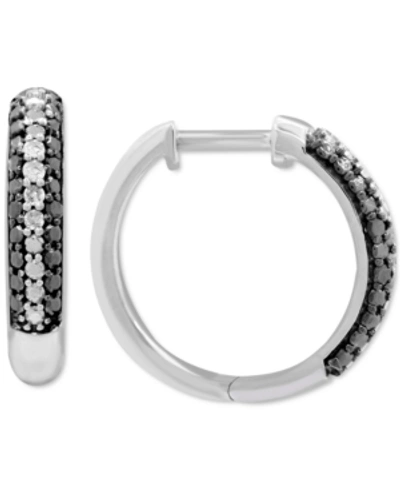 Macy's Black & White Diamond Hoop Earrings (1/6 Ct. T.w.) In Sterling Silver
