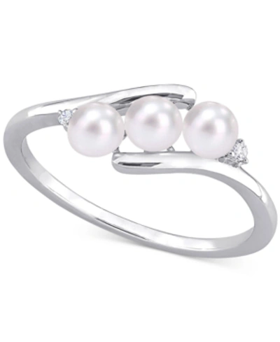 Macy's Cultured Freshwater Pearl (3-1/2-4mm) & Diamond Accent Bypass Ring In Sterling Silver In White