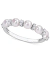 Macy's Cultured Freshwater Pearl (3-1/2-4mm) & White Topaz (1/8 Ct. T.w.) Ring In Sterling Silver In White