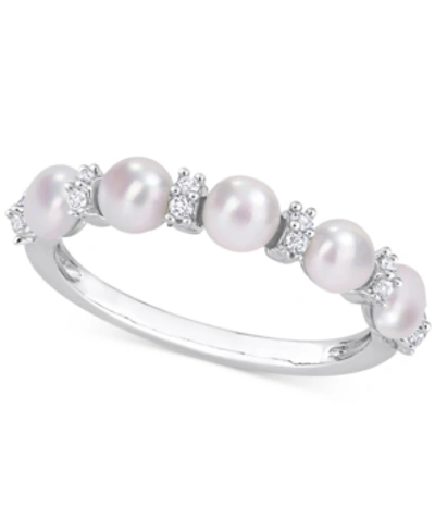 Macy's Cultured Freshwater Pearl (3-1/2-4mm) & White Topaz (1/8 Ct. T.w.) Ring In Sterling Silver