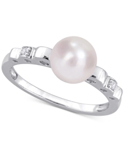 Macy's Cultured Freshwater Pearl (7mm) & Lab-created White Sapphire Accent Ring In Sterling Silver