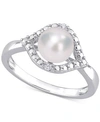 Macy's Cultured Freshwater Pearl (7mm) & Lab-created White Sapphire Accent Ring In Sterling Silver In White