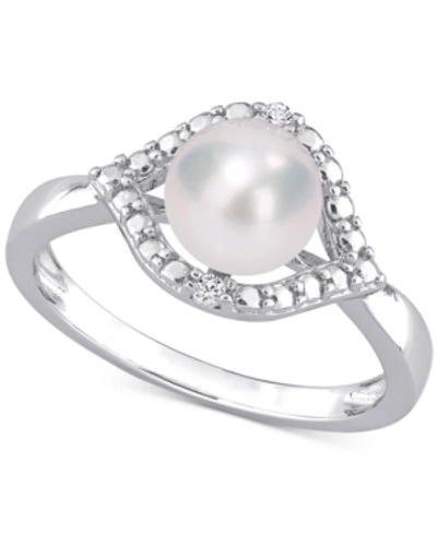 Macy's Cultured Freshwater Pearl (7mm) & Lab-created White Sapphire Accent Ring In Sterling Silver