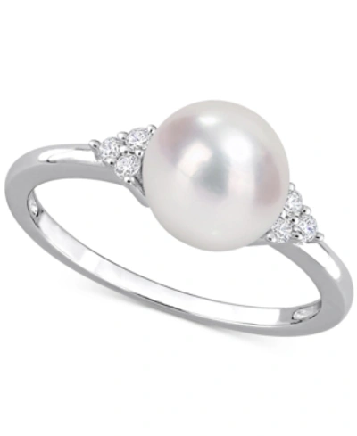 Macy's Cultured Freshwater Pearl (7-1/2mm) & Cubic Zirconia Ring In Sterling Silver In White