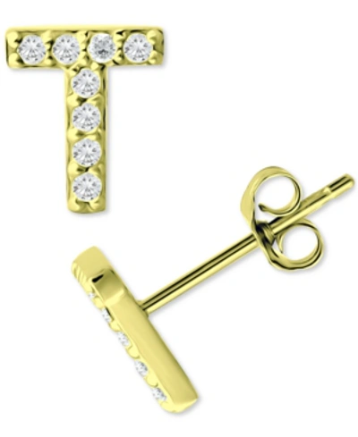 Giani Bernini Cubic Zirconia Initial Stud Earrings, Created For Macy's In Gold Over Silver T