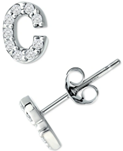 Giani Bernini Cubic Zirconia Initial Stud Earrings, Created For Macy's In Sterling Silver C