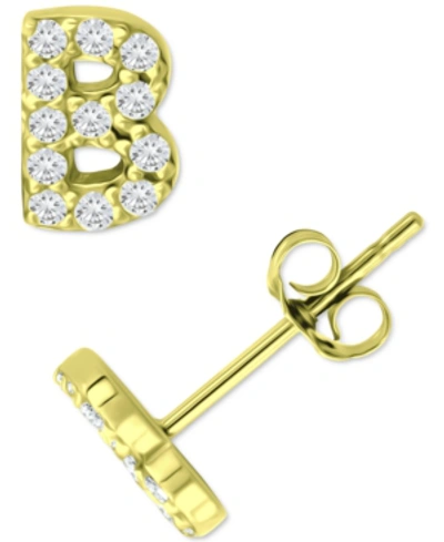 Giani Bernini Cubic Zirconia Initial Stud Earrings, Created For Macy's In Gold Over Silver B