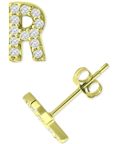 Giani Bernini Cubic Zirconia Initial Stud Earrings, Created For Macy's In Gold Over Silver R