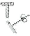 Giani Bernini Cubic Zirconia Initial Stud Earrings, Created For Macy's In Sterling Silver T