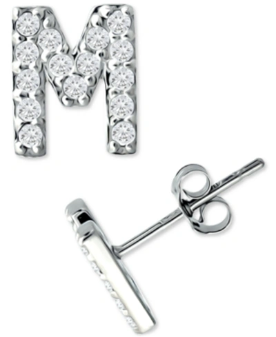 Giani Bernini Cubic Zirconia Initial Stud Earrings, Created For Macy's In Sterling Silver M