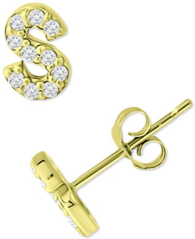 Giani Bernini Cubic Zirconia Initial Stud Earrings, Created For Macy's In Gold Over Silver S