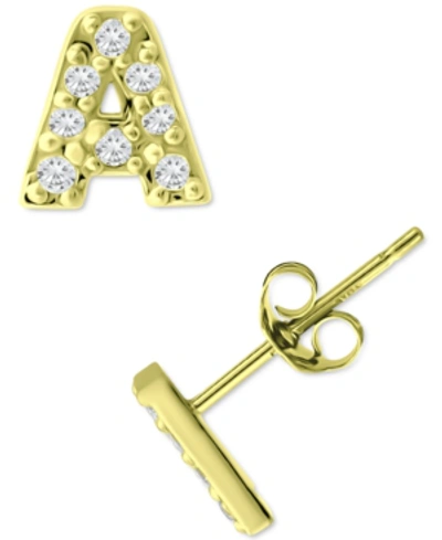 Giani Bernini Cubic Zirconia Initial Stud Earrings, Created For Macy's In Gold Over Silver A