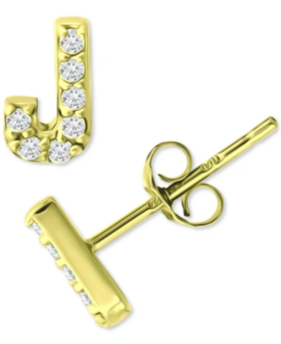 Giani Bernini Cubic Zirconia Initial Stud Earrings, Created For Macy's In Gold Over Silver J