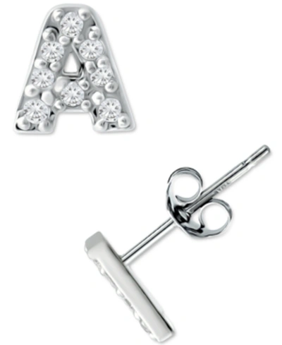 Giani Bernini Cubic Zirconia Initial Stud Earrings, Created For Macy's In Sterling Silver A